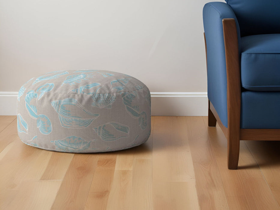 Canvas Round Animal Print Pouf Ottoman - Blue