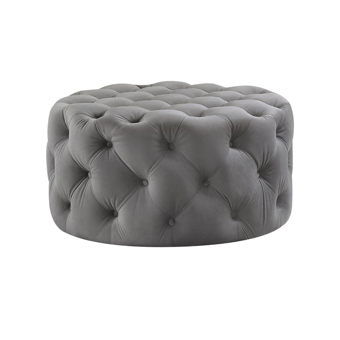 Velvet Rolling Tufted Round Cocktail Ottoman - Gray