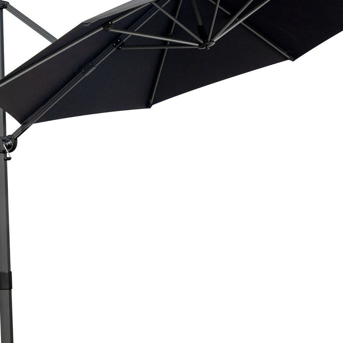 Round Tilt Cantilever Patio Umbrella With Stand Polyester - Black