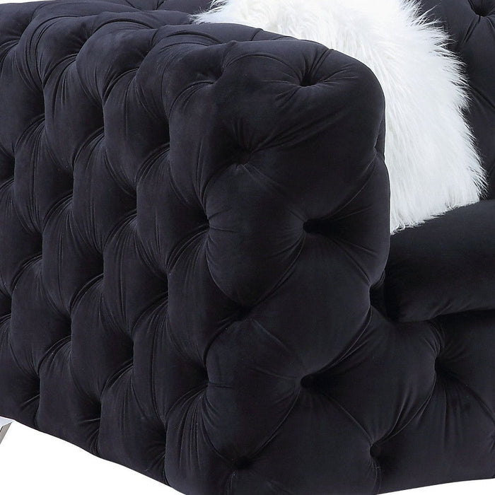 Velvet Sofa And Toss Pillows - Black / Silver