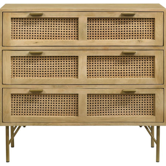 Zamora - 3-Drawer Accent Cabinet - Natural And Antique Brass - Simple Home Plus