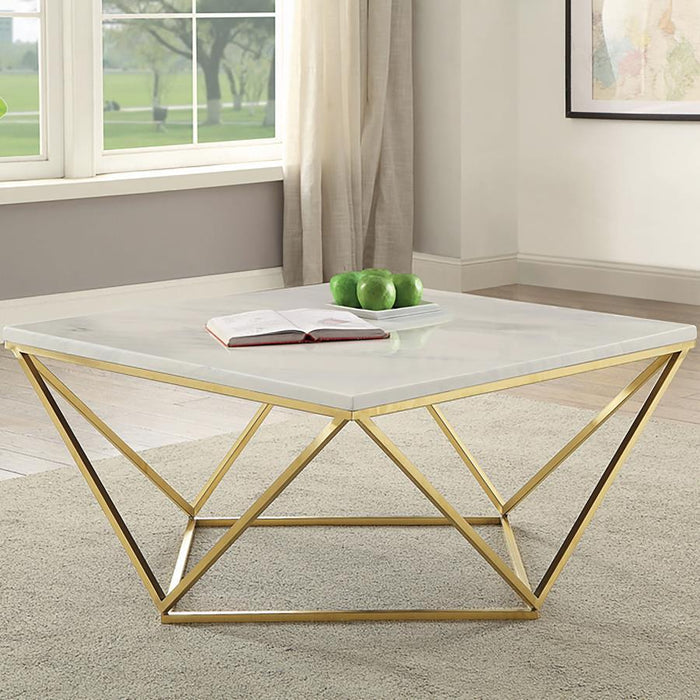 Meryl - Square Coffee Table - White And Gold - Simple Home Plus