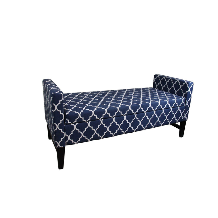 Quatrefoil Dark Wood Storage Bench - Blue / White