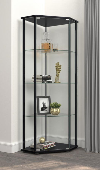 Zenobia - Glass Shelf Curio Cabinet - Clear And Black - Simple Home Plus