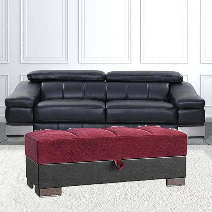 Microfiber Tufted Storage Ottoman - Burgundy / Brown