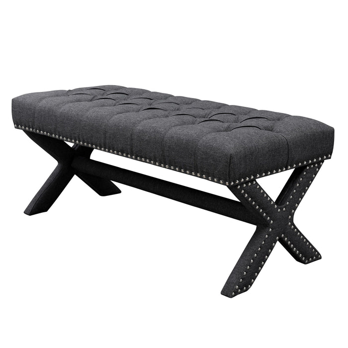 Upholstered Linen Bench - Dark Gray