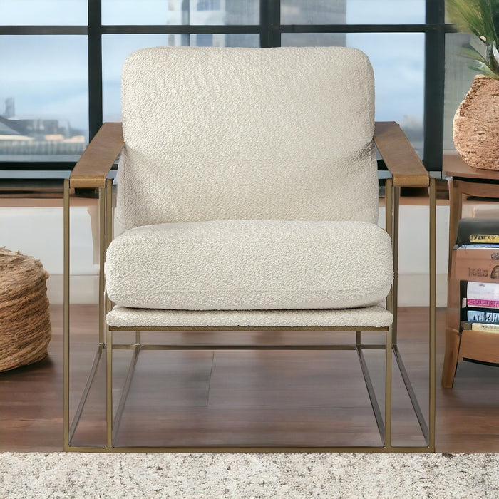 Wood Linen Arm Chair - Cream / Brown