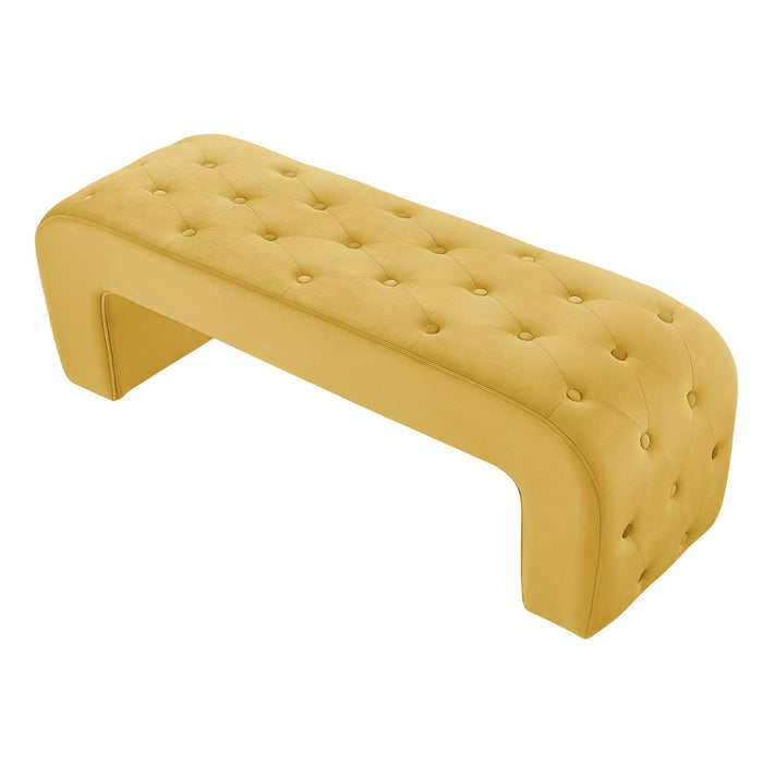 Upholstered Velvet Bench - Yellow