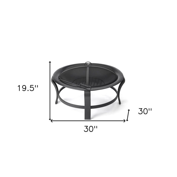 Steel Round Wood Burning Fire Pit - Black