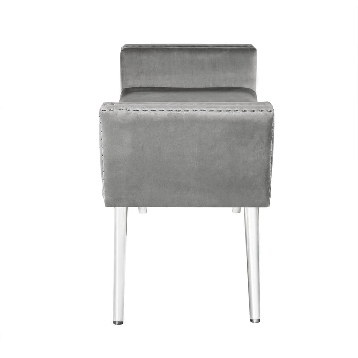 Upholstered Velvet Bench - Gray / Clear