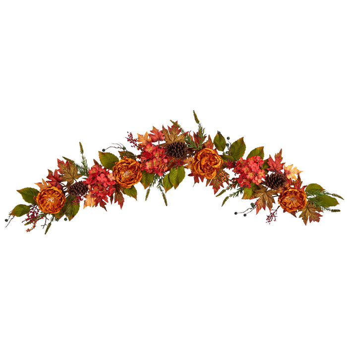 6' Fall Ranunculus Hydrangea and Berries Artificial Garland