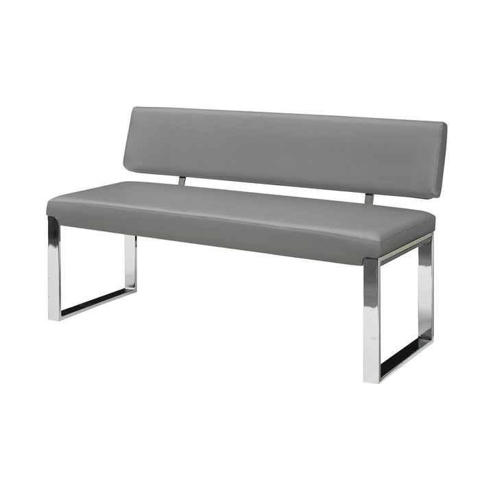 Faux Leather Upholstered Bench - Silver / Gray