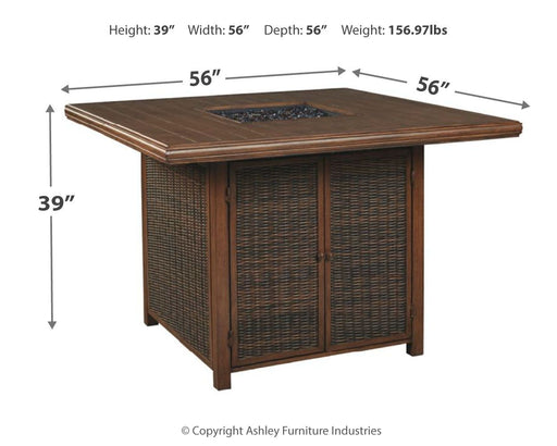 Paradise - Medium Brown - Square Bar Table W/Fire Pit - Simple Home Plus