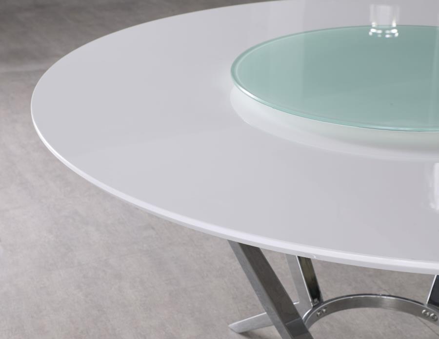 Abby - Round Dining Table With Lazy Susan - White And Chrome - Simple Home Plus