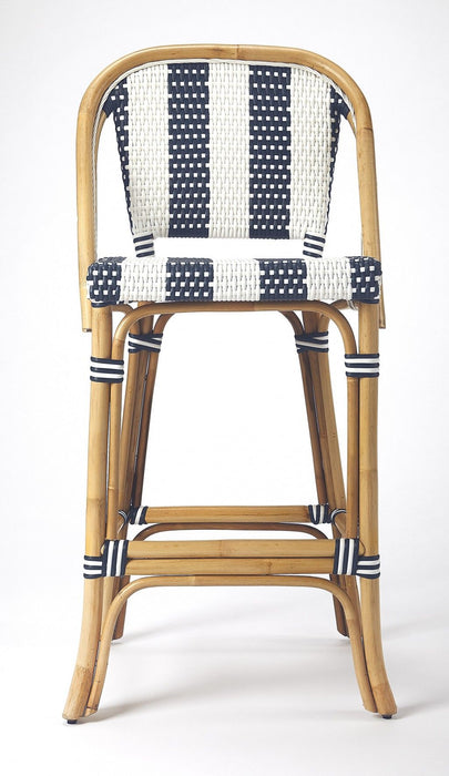 Natural Rattan Bar Chair - Blue / White