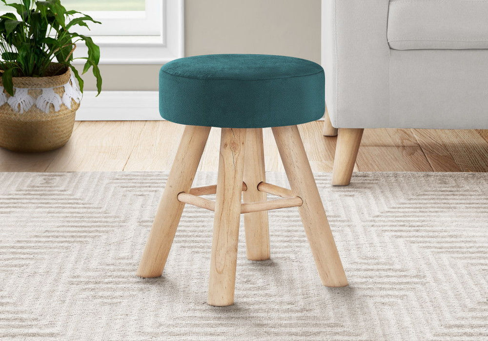 Velvet Round Ottoman - Teal Blue / Natural