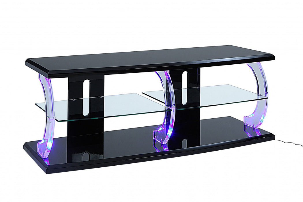 Clear Glass Wood Veneer (Melamine) TV Stand (Led) - Black