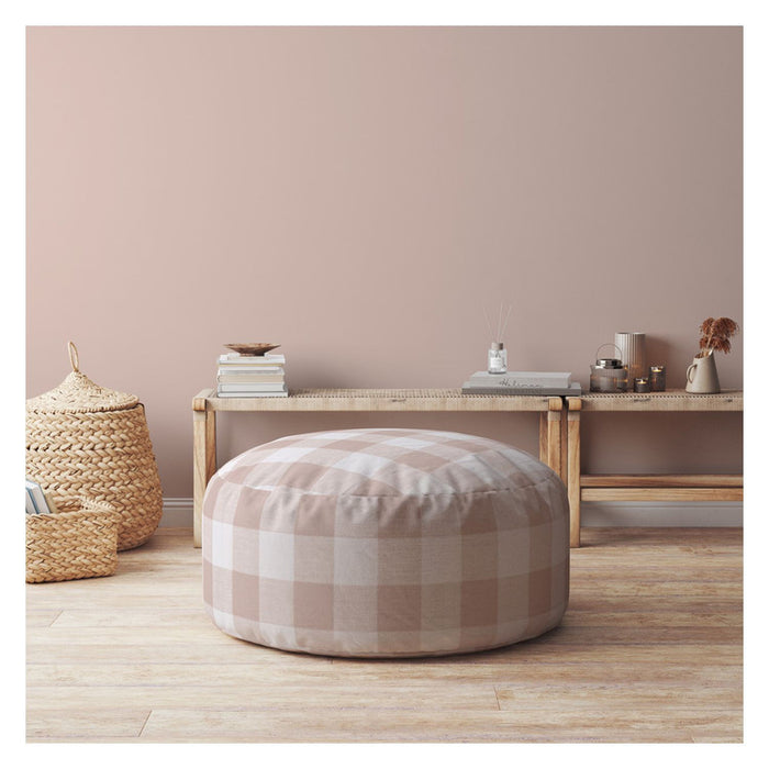 Cotton Round Gingham Pouf Cover - Pink / White