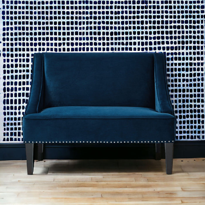 Upholstered Velvet Bench - Navy Blue / Brown