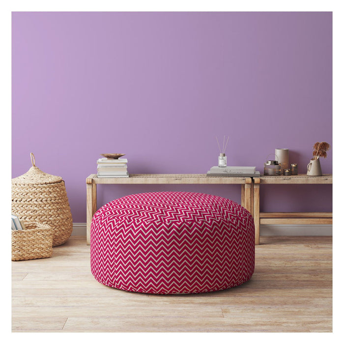 Cotton Round Chevron Pouf Cover - Pink