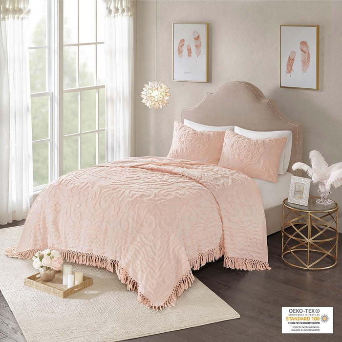 Laetitia - Tufted Medallion Fringe Coverlet Mini Set - Blush