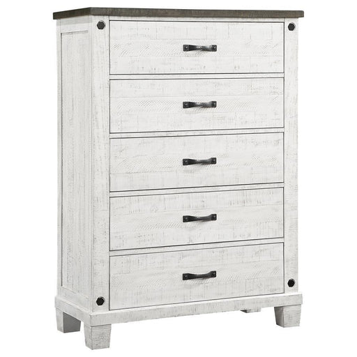 Lilith - 5-Drawer Chest Distressed - Distressed Gray And White - Simple Home Plus