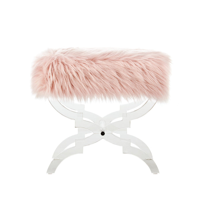 Faux Fur Ottoman - Rose / Clear