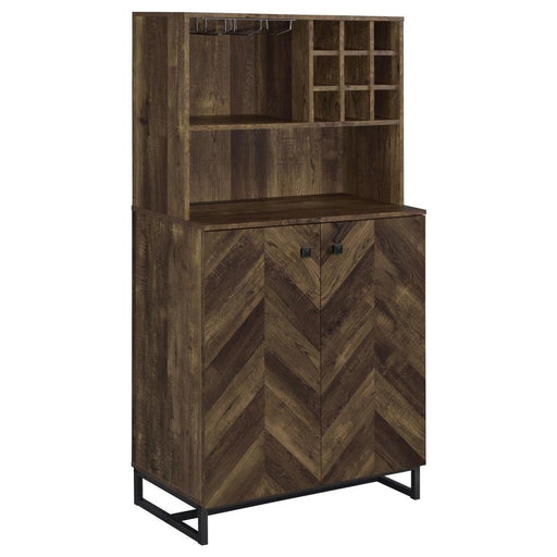 Mendoza - 2-Door Wine Cabinet - Rustic Oak Herringbone And Gunmetal - Simple Home Plus