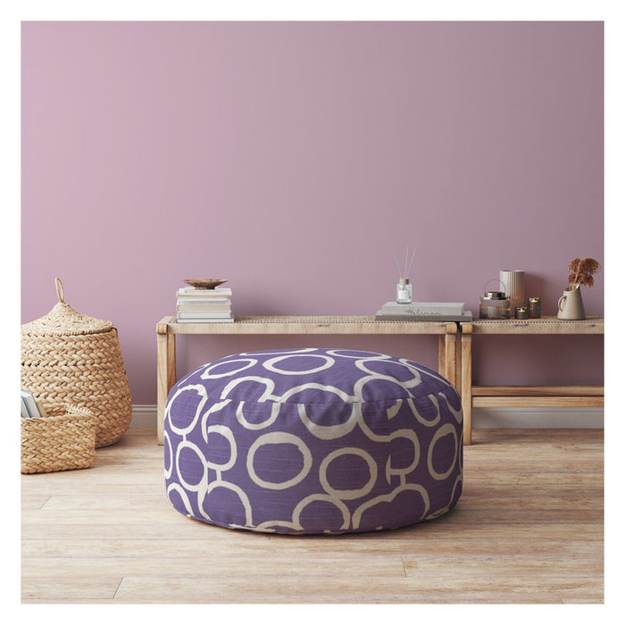 Cotton Round, Abstract Pouf Cover - Purple / White