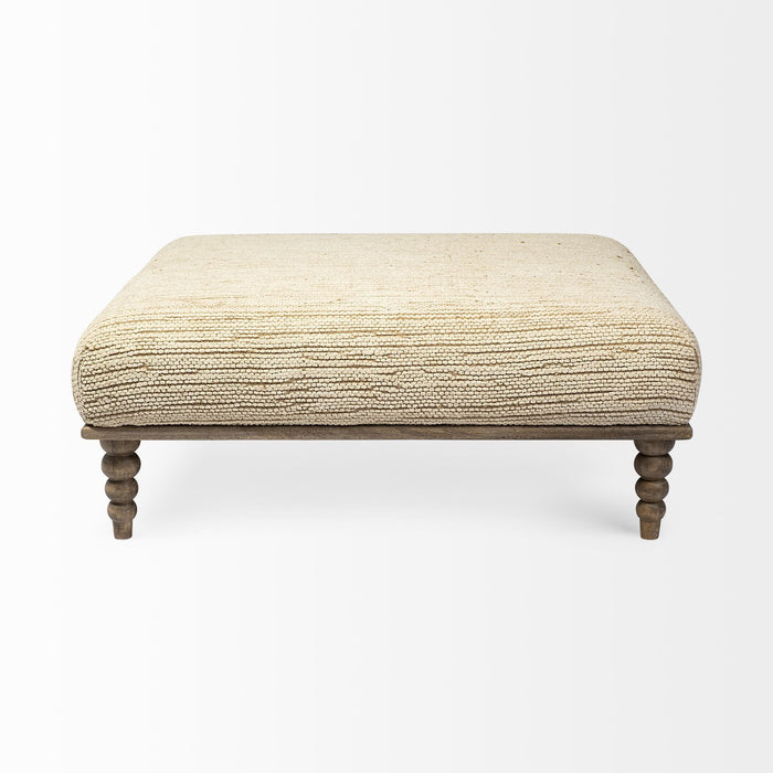 Upholstered Cotton Blend Bench - Cream / Brown