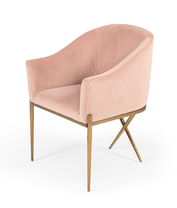 Velvet And Gold Solid Color Arm Chair - Pink