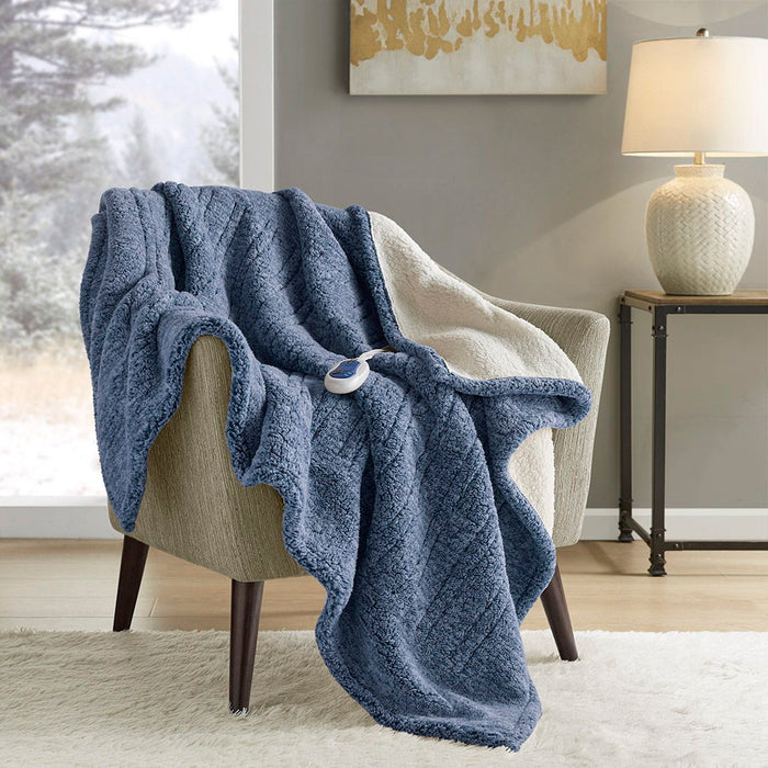 Marbled Sherpa - Heated Throw - Blue