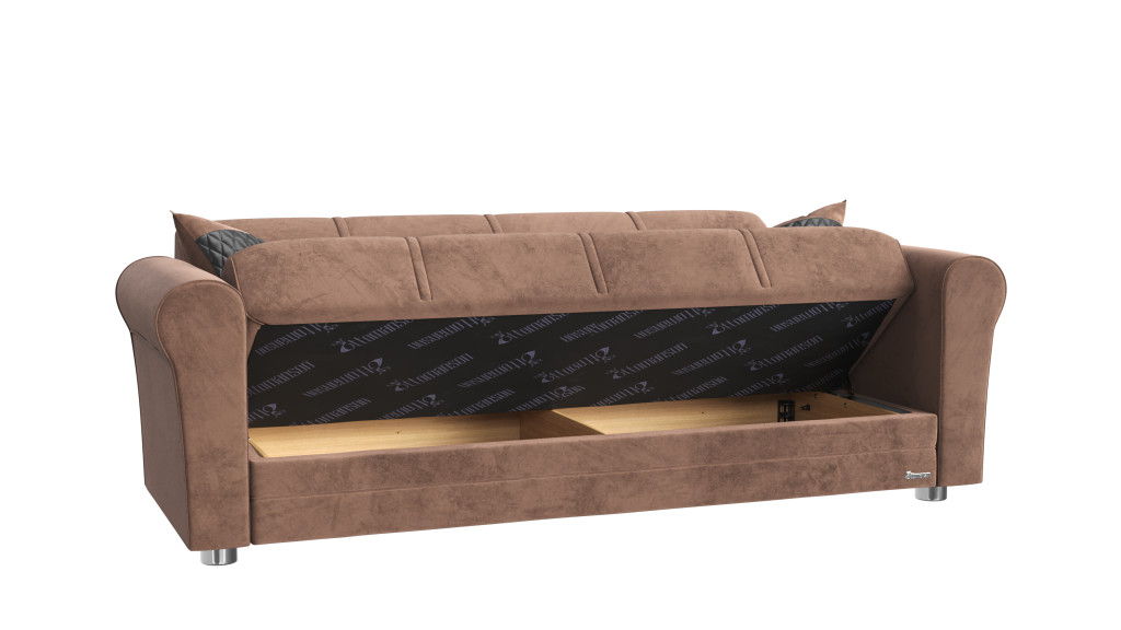 Microfiber Sleeper Sleeper Sofa And Toss Pillows With Silver Legs - Brown