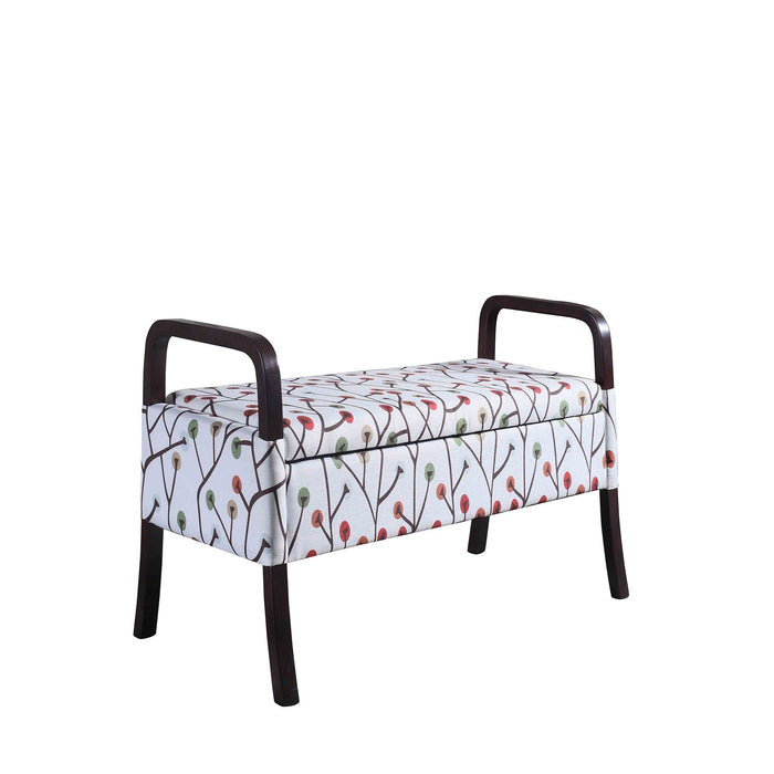 Upholstered Polyester Floral Entryway Bench With Flip Top - Dark Brown / Blue