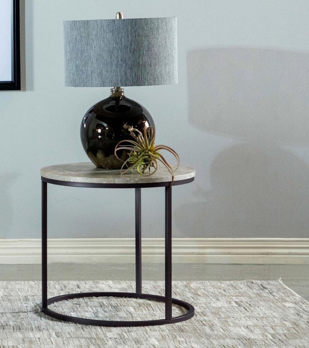 Lainey - Faux Marble Round Top End Table - Gray And Gunmetal - Simple Home Plus