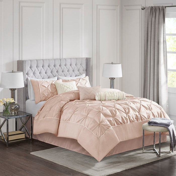 Laurel - Queen 7 Piece Tufted Comforter Set - Blush