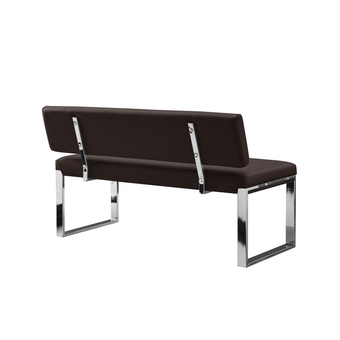 Upholstered Faux Leather Bench - Silver / Brown