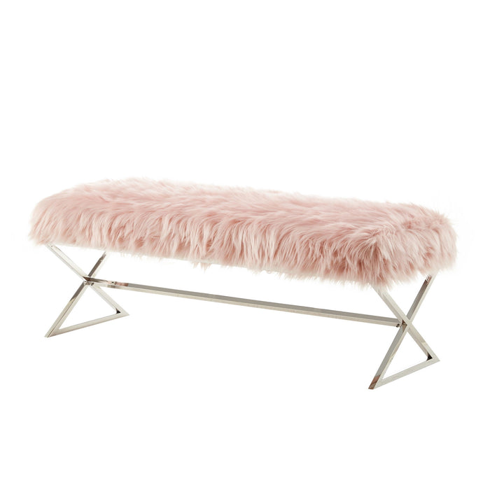 Upholstered Faux Fur Bench - Rose / Silver