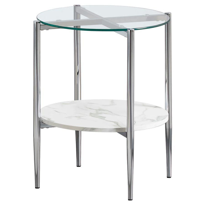 Cadee - Round Glass Top End Table - Clear And Chrome - Simple Home Plus