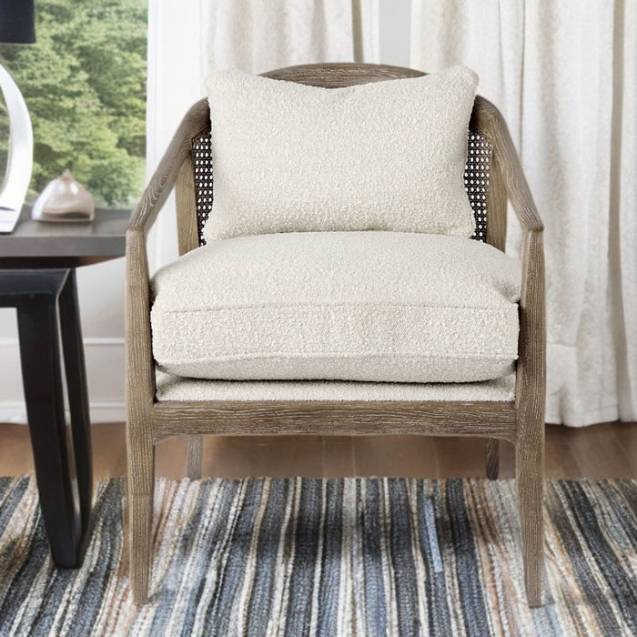 Boucle Arm Chair And Toss Pillow - Cream / Brown