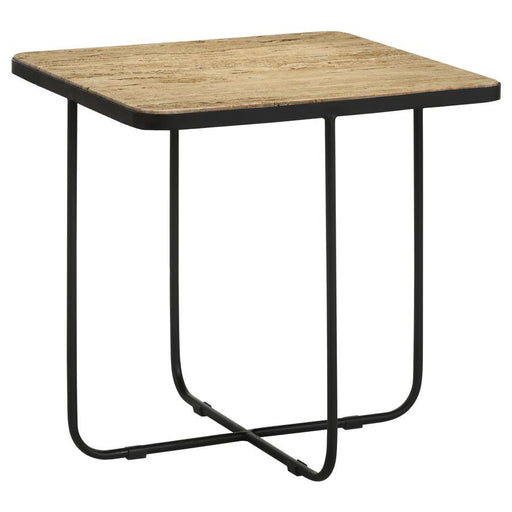 Elyna - Square Accent Table - Travertine And Black - Simple Home Plus