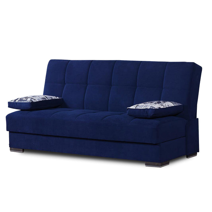 Chenille Sleeper Sofa And Toss Pillows With Brown Legs - Navy Blue