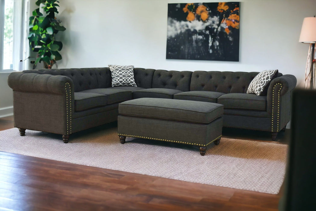 Linen L Shaped Two Piece Corner Sectional - Charcoal