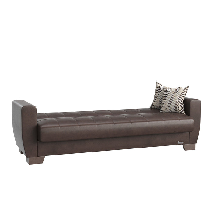 Faux Leather Sleeper Sleeper Sofa And Toss Pillows - Brown