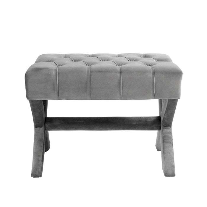 Velvet Tufted Ottoman - Light Gray