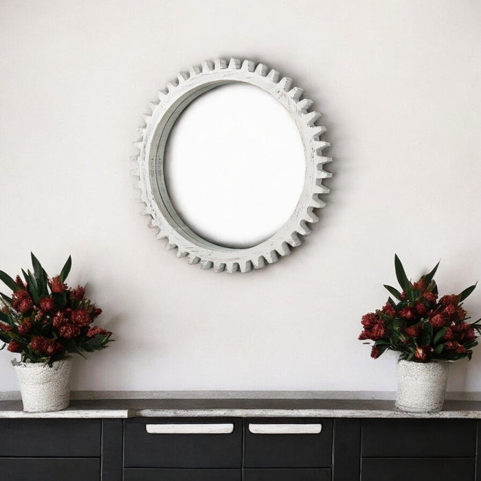 35" Abstract Framed Accent Mirror - White