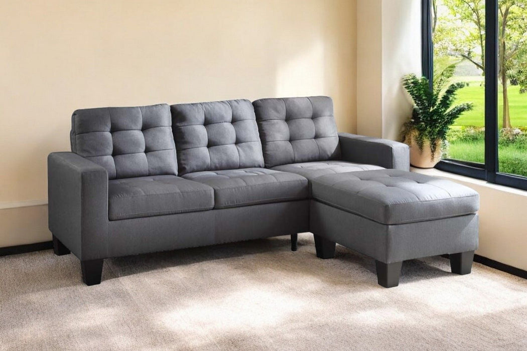 Linen Sofa With Ottoman With Black Legs - Gray