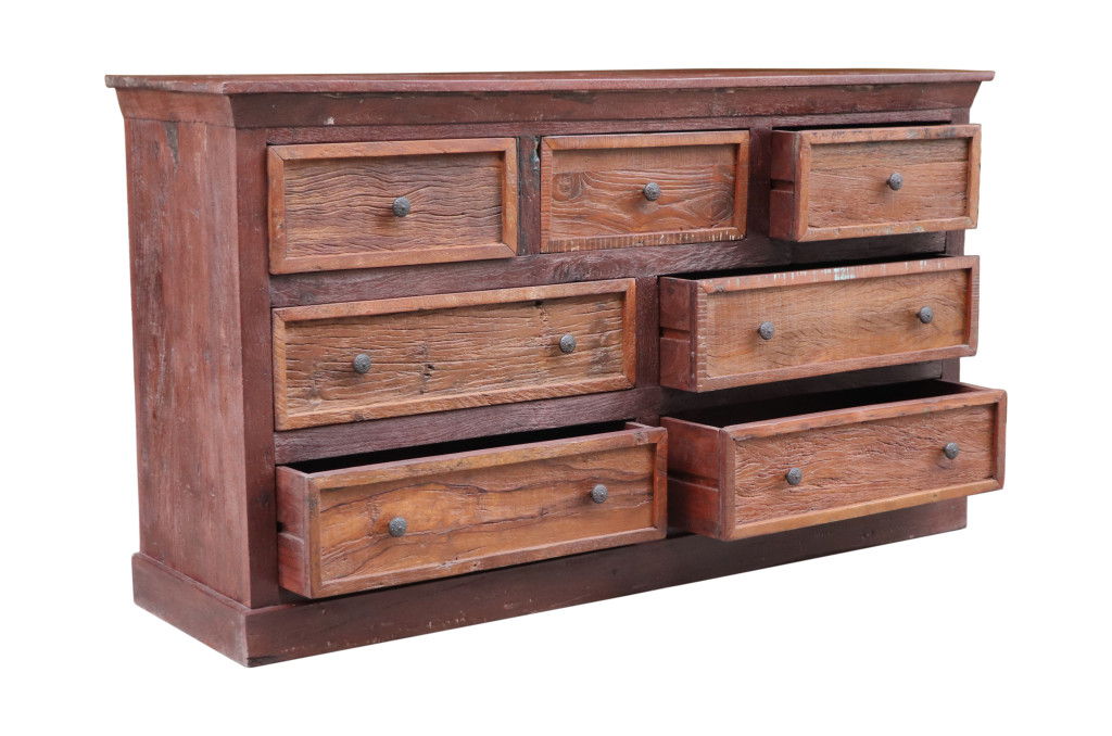 Distressed Solid And Reclaimed Wood Seven Drawer Double Dresser - Brown