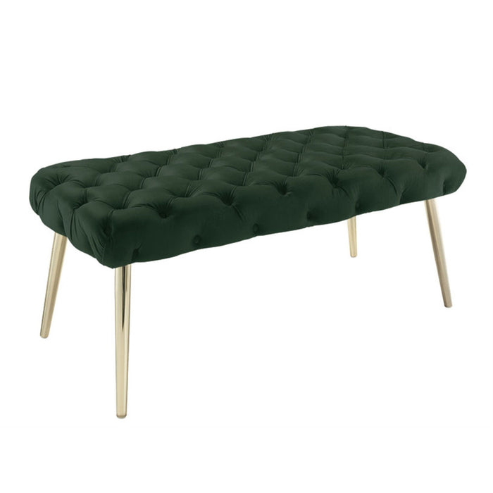 Velvet Upholstered Bench - Hunter Green / Gold