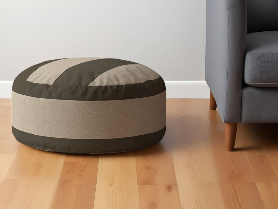 Cotton Round Striped Pouf Ottoman - Green